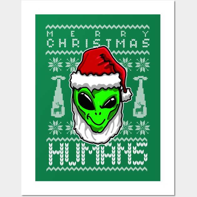 Alien Ugly Christmas Holiday Season Wall Art by sketchnkustom